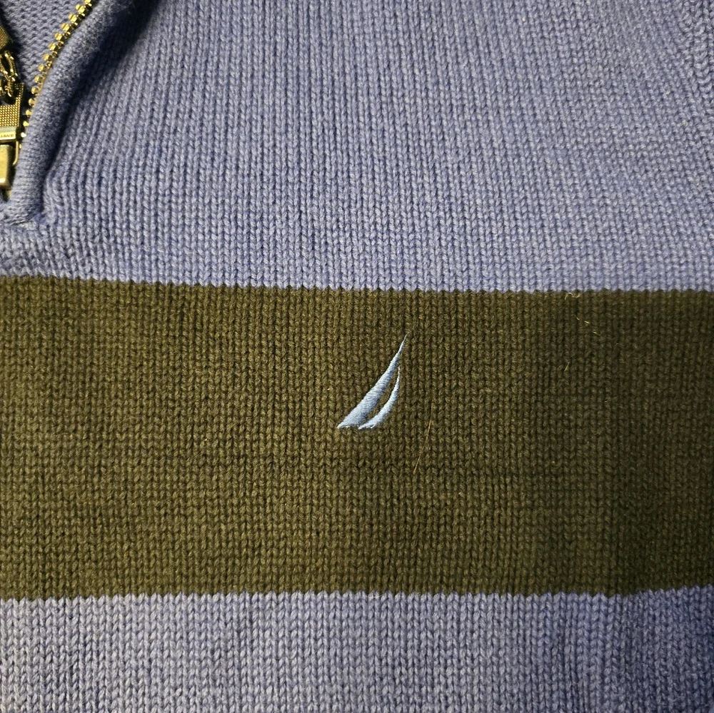 Nautica Blue and Black 1/4 Zip Mens Sweater with Ribbed Cuffs Size Large - Picture 2 of 8